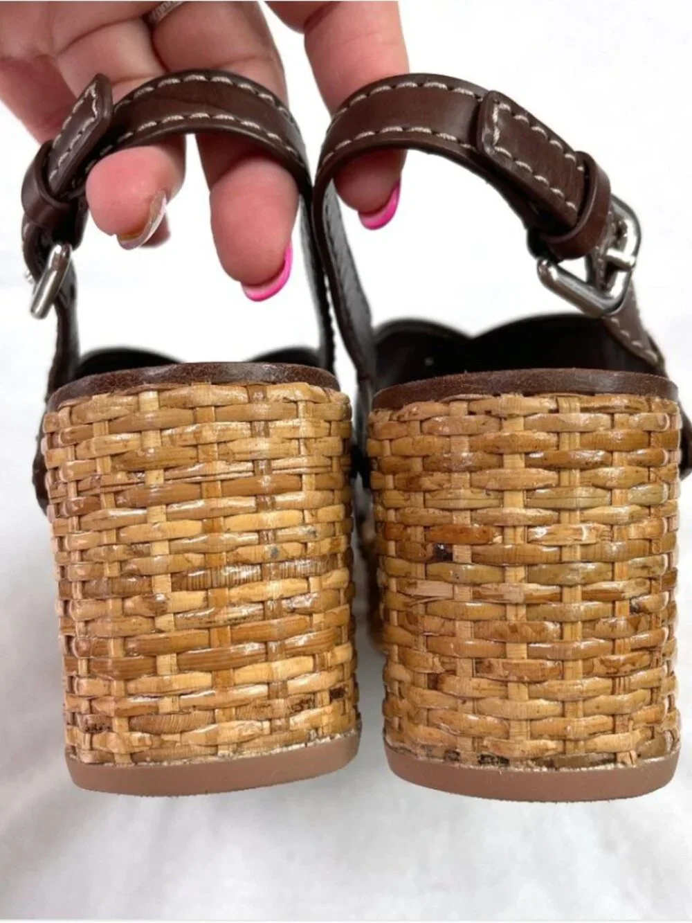 Auth Prada Leather Wicker Wedge Sandals size 39,5.